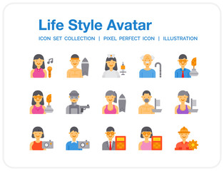 Life-Style-Avatar Icons Set. UI Pixel Perfect Well-crafted Vector Thin Line Icons. The illustrations are a vector.