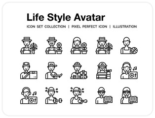 Life-Style-Avatar Icons Set. UI Pixel Perfect Well-crafted Vector Thin Line Icons. The illustrations are a vector.