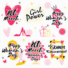 Women's Day typographic collection with various elements.