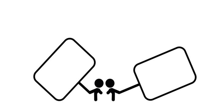 Animation of stickman going with with banner and shake hands