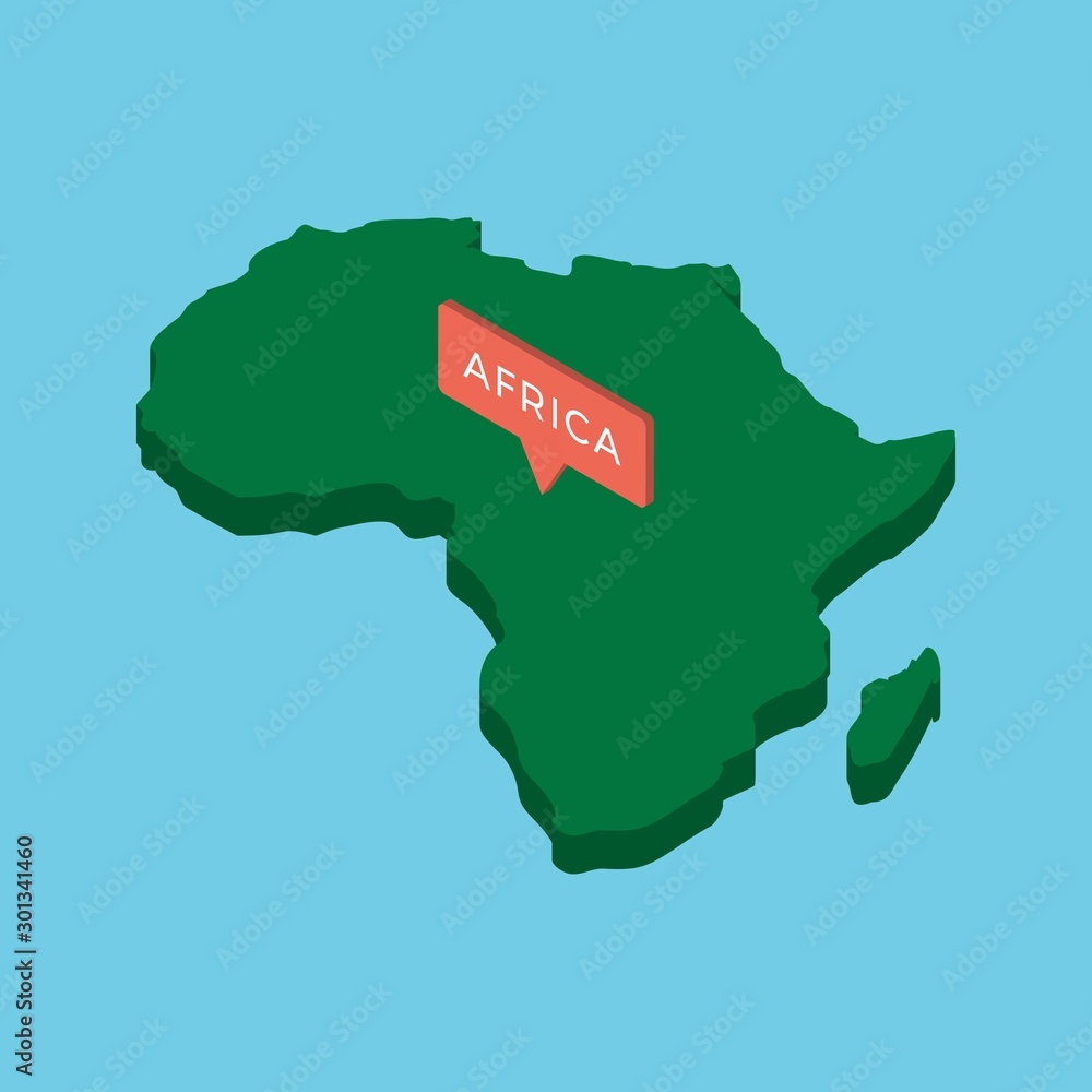 Poster isometric map of africa continent with pointer on blue background. realistic 3d vector concept map e
