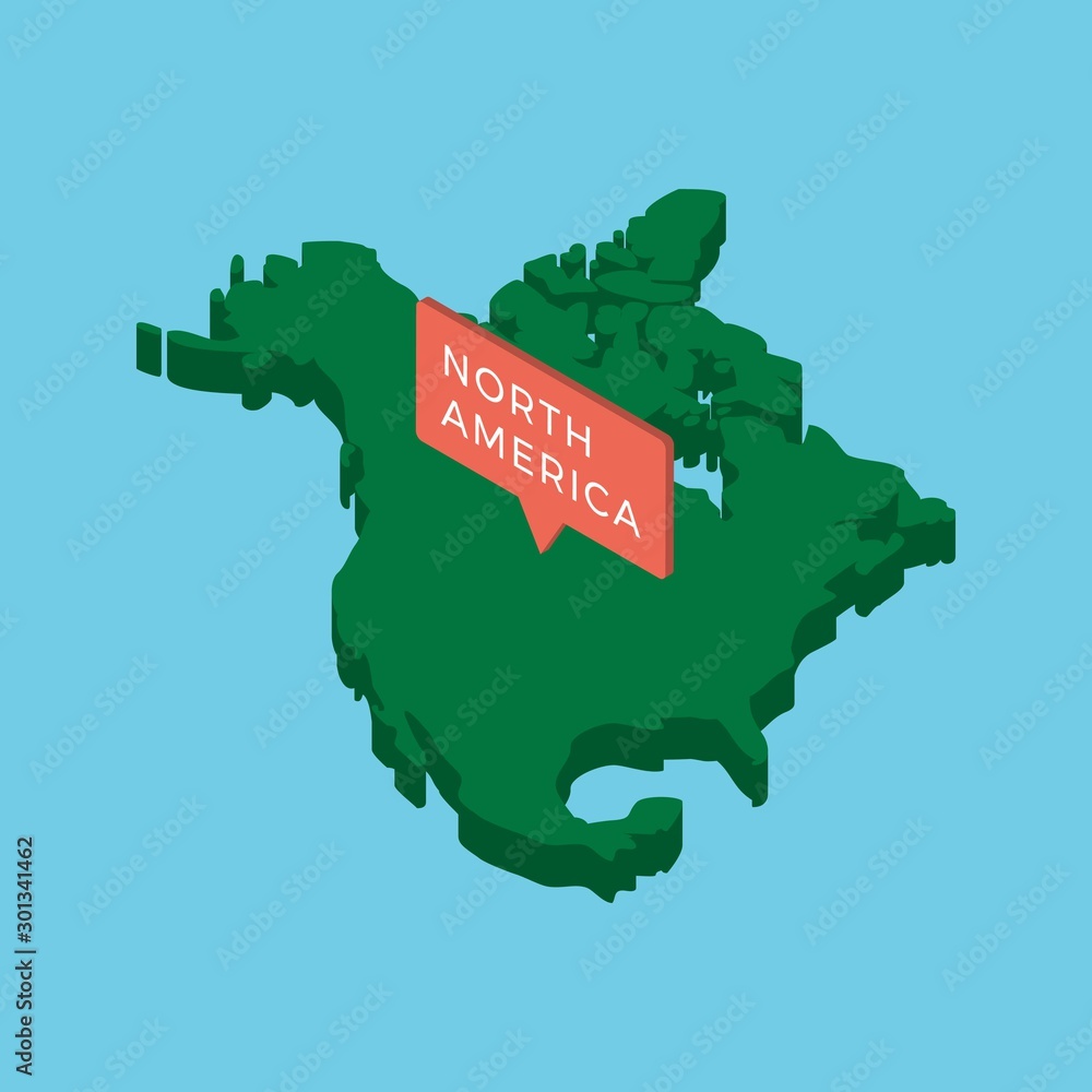Aufkleber isometric map of north america continent with pointer on blue background. realistic 3d vector concep