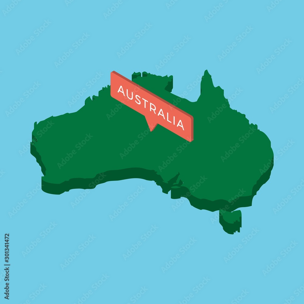 Aufkleber isometric map of australia continent with pointer on blue background. realistic 3d vector concept ma
