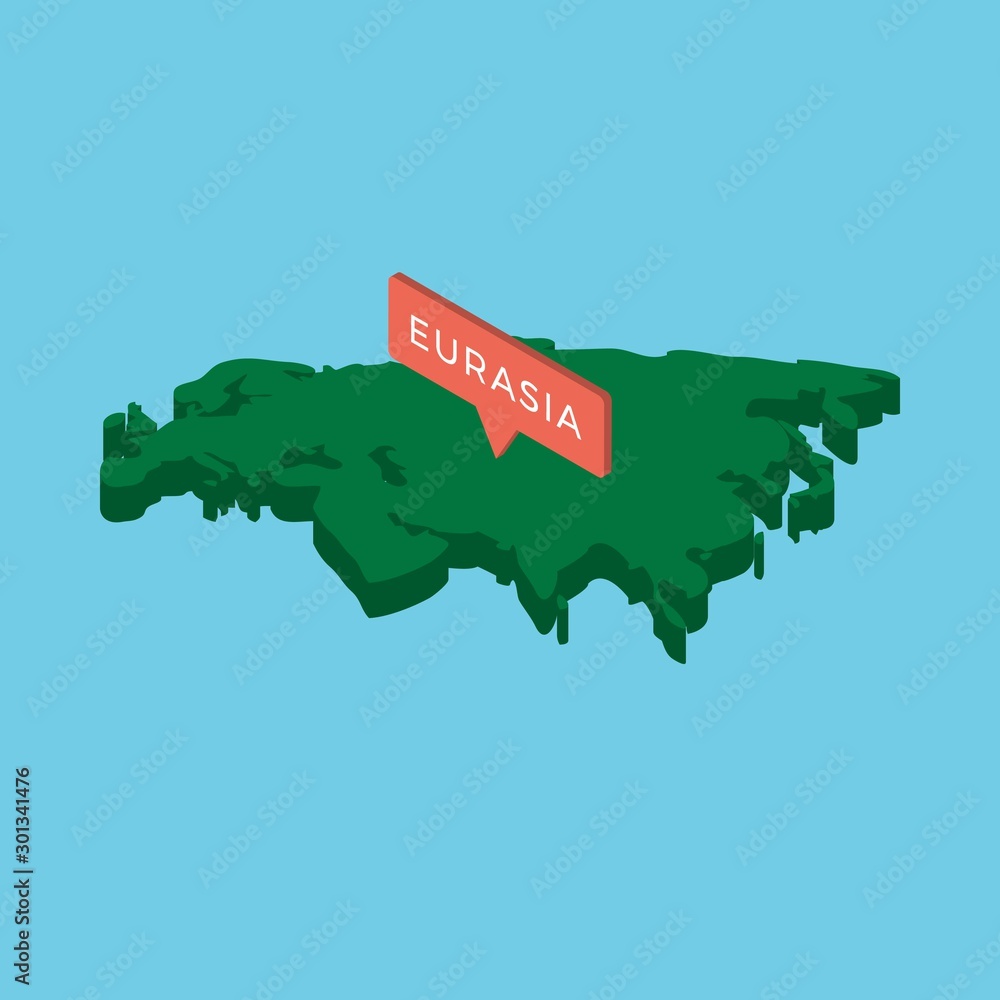 Aufkleber isometric map of eurasia continent with pointer on blue background. realistic 3d vector concept map 