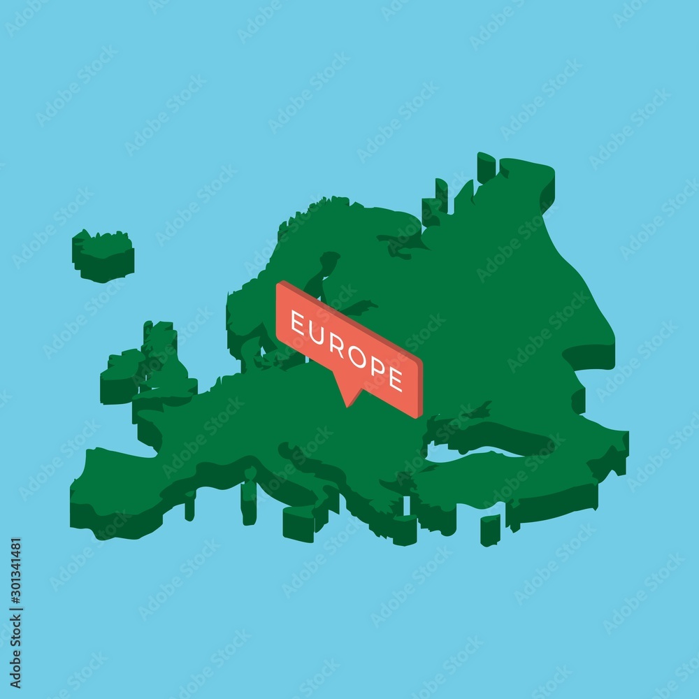 Aufkleber isometric map of europe continent with pointer on blue background. realistic 3d vector concept map e