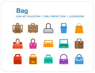 Bag Icons Set. UI Pixel Perfect Well-crafted Vector Thin Line Icons. The illustrations are a vector.