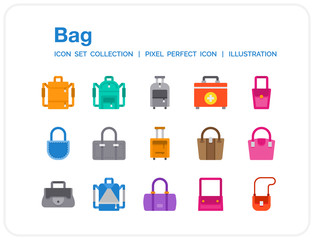 Bag Icons Set. UI Pixel Perfect Well-crafted Vector Thin Line Icons. The illustrations are a vector.