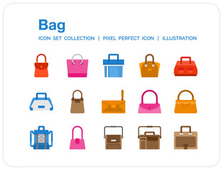 Bag Icons Set. UI Pixel Perfect Well-crafted Vector Thin Line Icons. The illustrations are a vector.