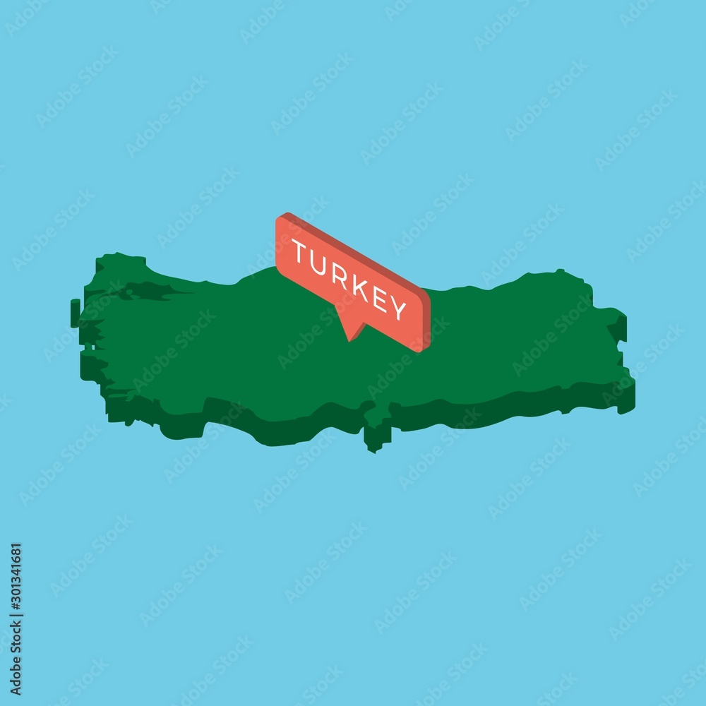 Aufkleber green isometric map of country turkey with pointer on blue background. realistic 3d vector concept m