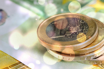 Nahaufnahme von Euro Münzen