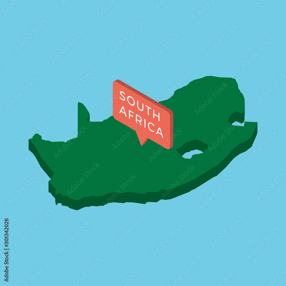 Aufkleber green isometric map of country south africa with pointer on blue background. realistic 3d vector con