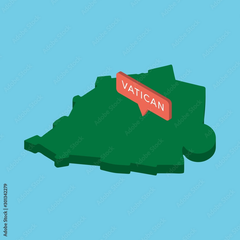 Poster green isometric map of country vatican with pointer on blue background. realistic 3d vector concept 