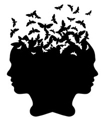 Black silhouette of a girl with moth