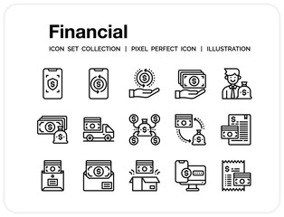 Financial Icons Set. UI Pixel Perfect Well-crafted Vector Thin Line Icons. The illustrations are a vector.