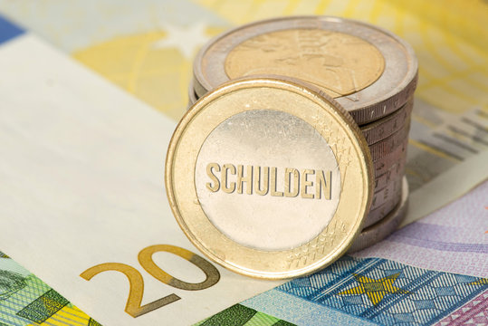 Euro Geld, M&uuml;nze und Schulden
