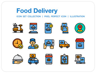 Food And Delivery Icons Set. UI Pixel Perfect Well-crafted Vector Thin Line Icons. The illustrations are a vector.