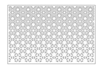 Set decorative card for cutting. Line, arabesque, weaving pattern. Laser cut. Ratio 2:3. Vector illustration.