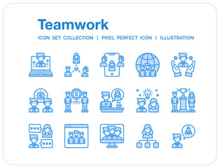 Team Work Icons Set. UI Pixel Perfect Well-crafted Vector Thin Line Icons. The illustrations are a vector.