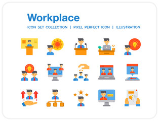 Fototapeta na wymiar Workplace Icons Set. UI Pixel Perfect Well-crafted Vector Thin Line Icons. The illustrations are a vector.