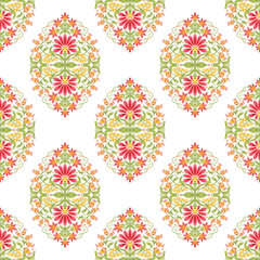 Tradition mughal motif, fantasy flowers in retro, vintage style. Seamless pattern, background. Vector illustration. Isolated on white background..