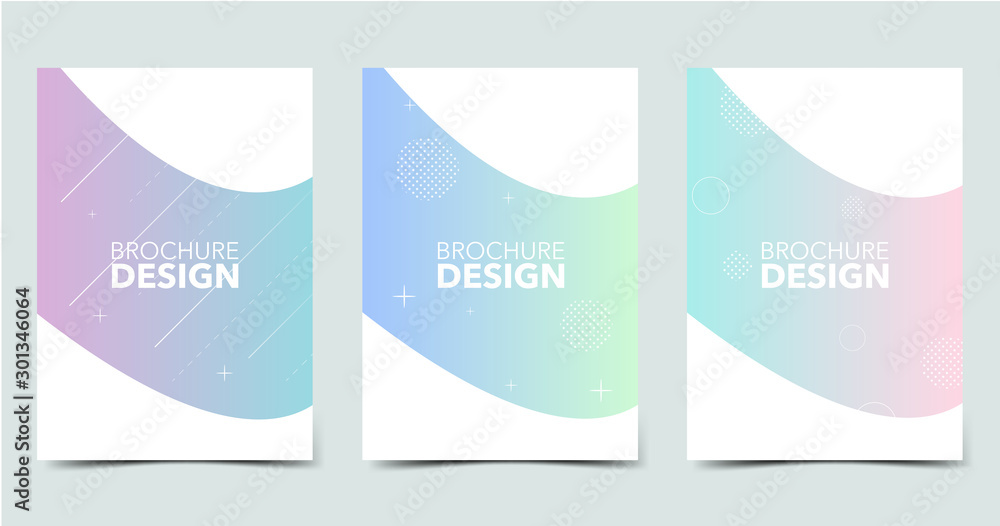 Wall mural set of modern colorful backgrounds with trendy halftone gradients and dot patterns, colored brochure