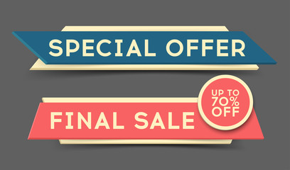 Final Sale banner in retro style, special offer tag, up to 70% off discount
