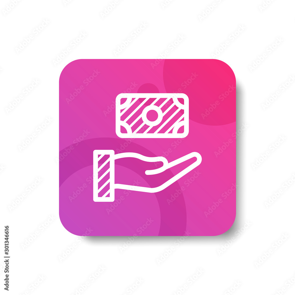 Poster hand receive money round icon in outline / line and stripes style (ununite / ungroup line) with colo