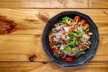 Yum,Rice Noodles Salad,Salad,Rice noodle salad with pickled fish sauce,Thai food