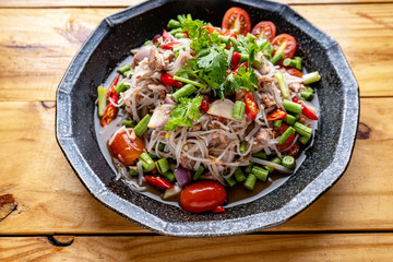 Yum,Rice Noodles Salad,Salad,Rice noodle salad with pickled fish sauce,Thai food