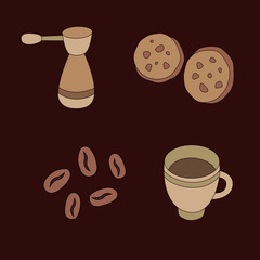 coffee. coffee set on brown background