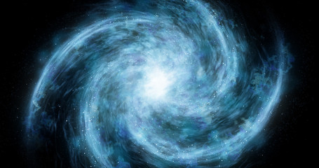 The spiral galaxy revolves around its axis. Dramatic background.