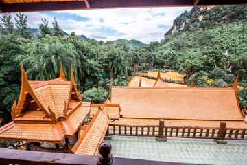 Atmosphere background (Wat Tham Khao Wong - Uthai Thani), landscaping, ancient Thai style houses...