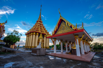 Obraz premium Background Atmosphere within the temple, religious sites in Uthai Thani Province (Sangkas Rattanakiri Temple Mount Sakae Krang), with beautiful interior, always visited by tourists in Thailand