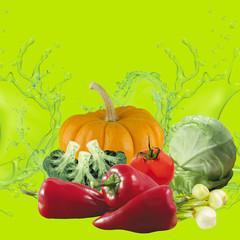 Fresh vegetables on a colorful background. Variety Of Raw Vegetables
