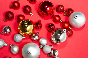 Golden christmas balls with tender bokeh