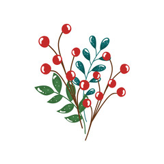 branches with leafs and seeds isolated icon vector illustration design