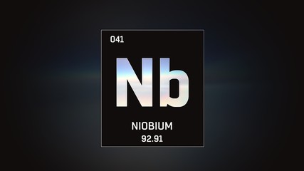 3D illustration of Niobium as Element 41 of the Periodic Table. Grey illuminated atom design...