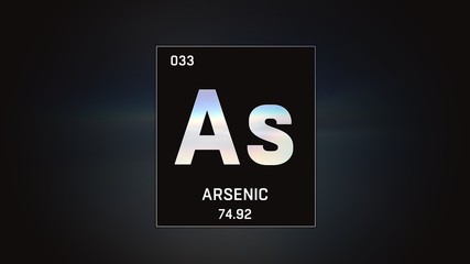 3D illustration of Arsenic as Element 33 of the Periodic Table. Grey illuminated atom design...