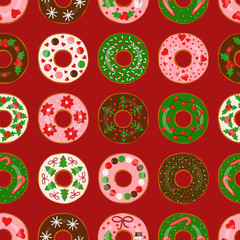 Fototapeta na wymiar Christmas donuts, seamless pattern, vector illustration