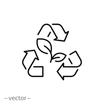 recycle sustainable waste icon, save environment, pollution reduce, eco care for planet, conservation ecology, biodegradable thin line web symbol - editable stroke vector illustration eps 10
