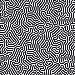 Organic background with rounded lines. Diffusion reaction seamless pattern. Linear design with biological shapes. Abstract vector illustration in black and white. Maze effect. - 301351240