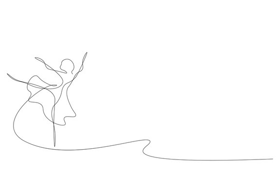 Ballet dancer continuous line draw, vector illustration	