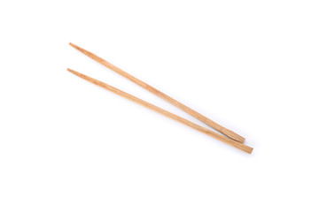 Wooden chopsticks isolated on white background, top view