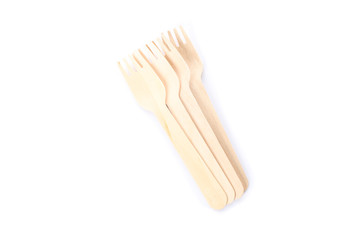 Eco - friendly forks isolated on white background. Disposable tableware