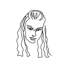 Woman, girl portrait, face. Single line vector icon. One continuous line drawing. Beauty salon sign