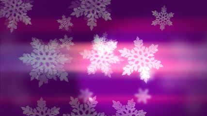 Naklejka na ściany i meble Bright white winter snowflakes on pink and violet