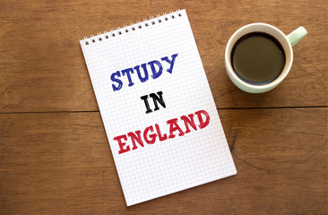 Text Study in England handwritten on notebook