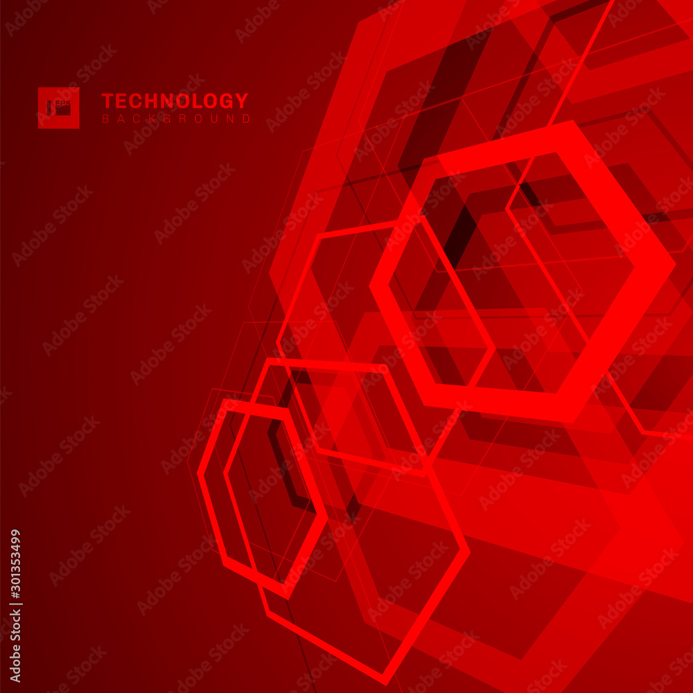 Wall mural abstract geometric overlapping hexagon shape technology digital futuristic concept perspective red b