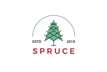 Minimalist modern spruce tree line art logo design vector graphic
