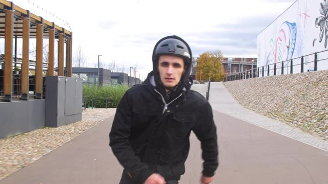 Inline skater recreation fitness skating on promenade